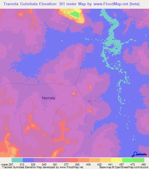 Traorela Guimbala,Mali Elevation Map