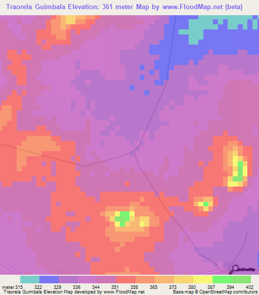 Traorela Guimbala,Mali Elevation Map