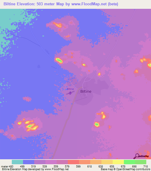 Biltine,Chad Elevation Map