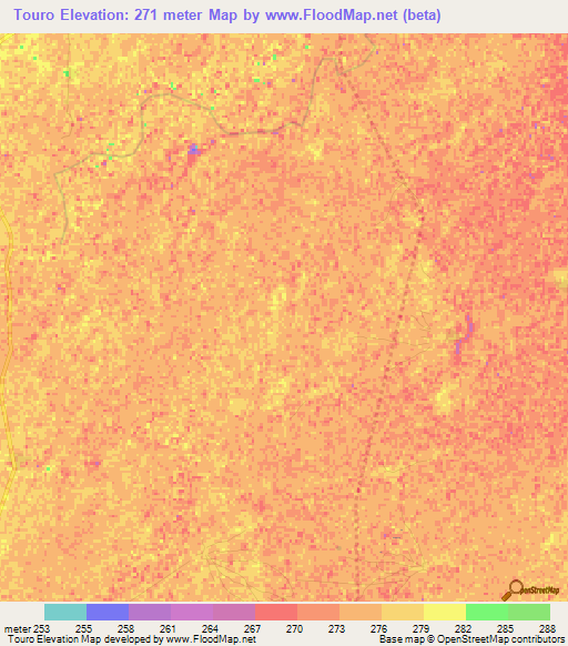 Touro,Mali Elevation Map