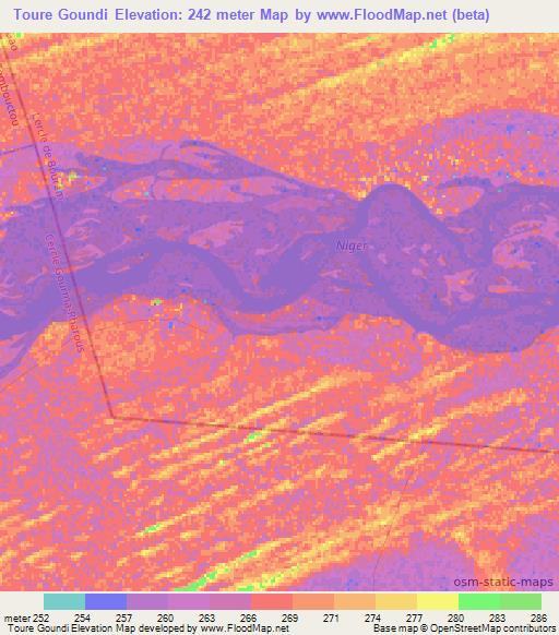 Toure Goundi,Mali Elevation Map