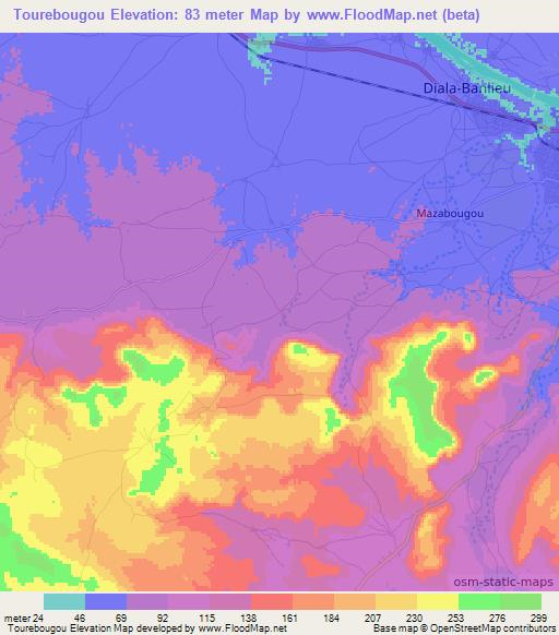 Tourebougou,Mali Elevation Map