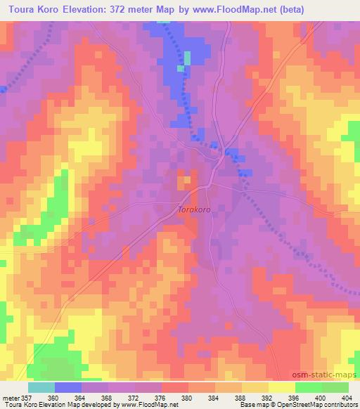 Toura Koro,Mali Elevation Map
