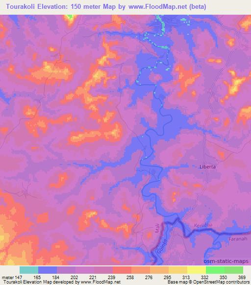 Tourakoli,Mali Elevation Map