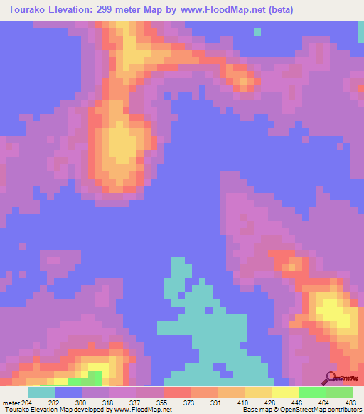 Tourako,Mali Elevation Map