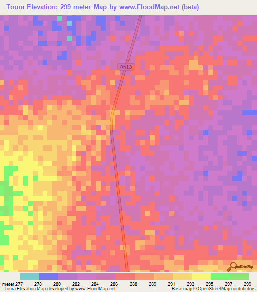 Toura,Mali Elevation Map