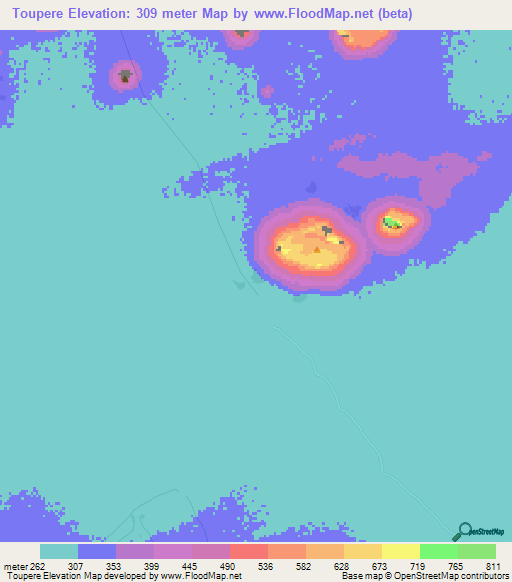 Toupere,Mali Elevation Map