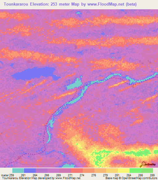 Tounkararou,Mali Elevation Map