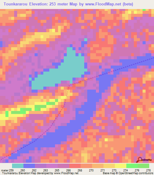 Tounkararou,Mali Elevation Map
