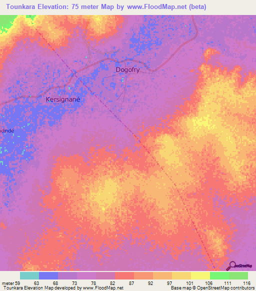 Tounkara,Mali Elevation Map