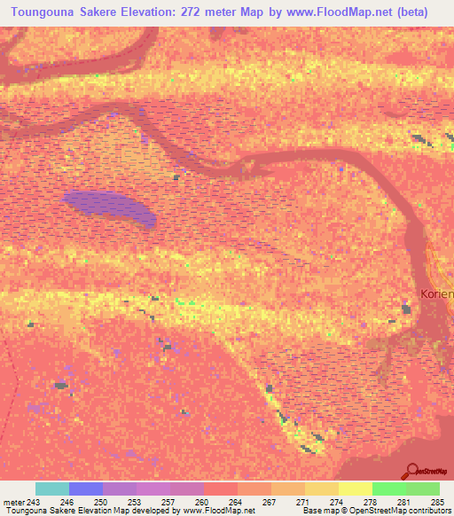 Toungouna Sakere,Mali Elevation Map