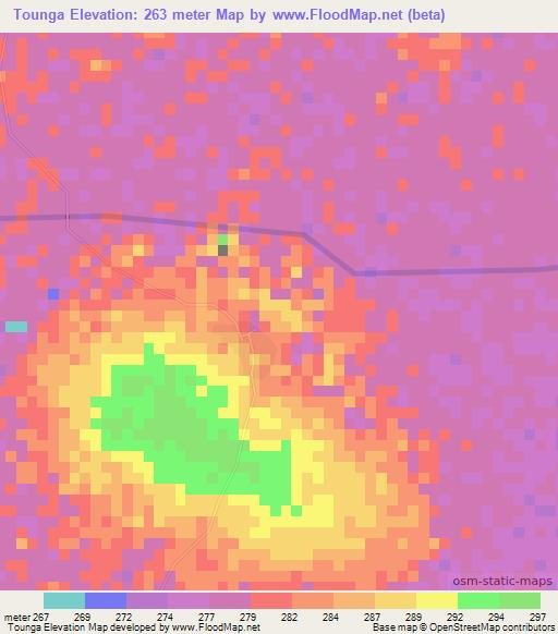 Tounga,Mali Elevation Map