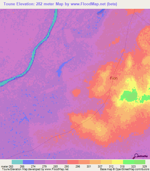 Toune,Mali Elevation Map