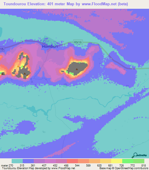 Toundourou,Mali Elevation Map
