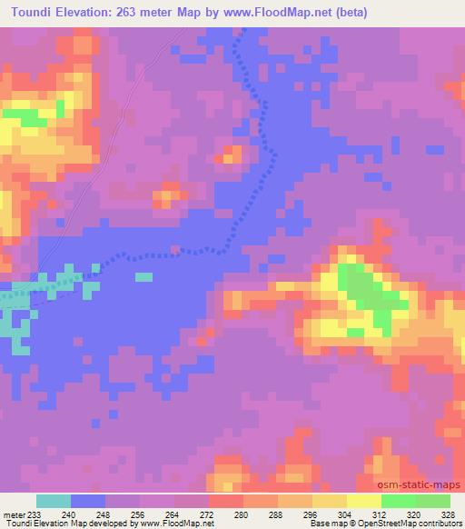 Toundi,Mali Elevation Map