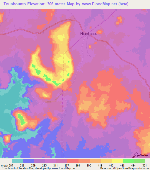 Tounbounto,Mali Elevation Map