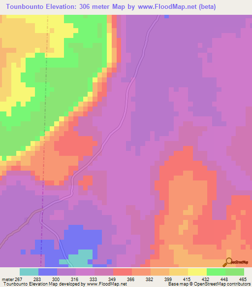 Tounbounto,Mali Elevation Map