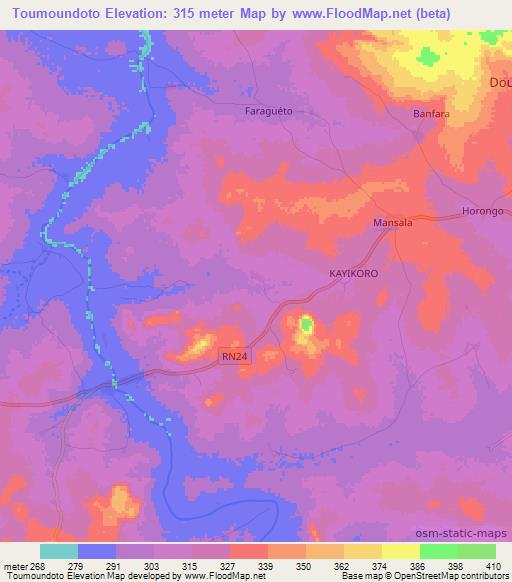 Toumoundoto,Mali Elevation Map