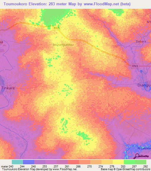 Toumoukoro,Mali Elevation Map