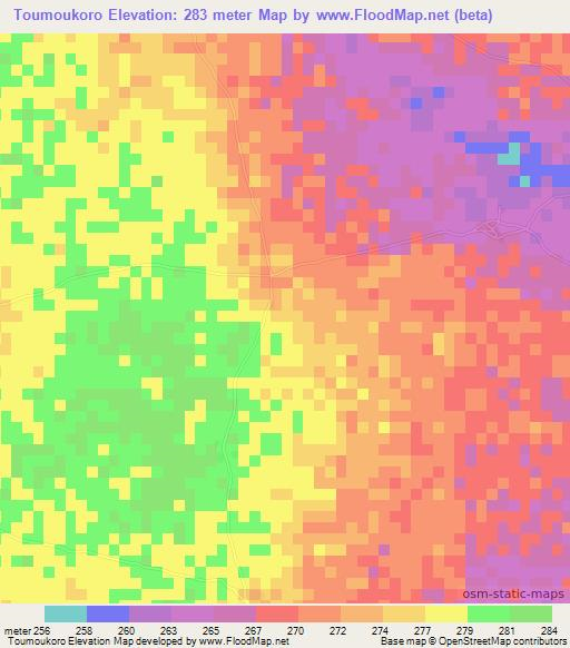 Toumoukoro,Mali Elevation Map