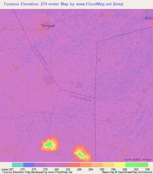 Toumou,Mali Elevation Map