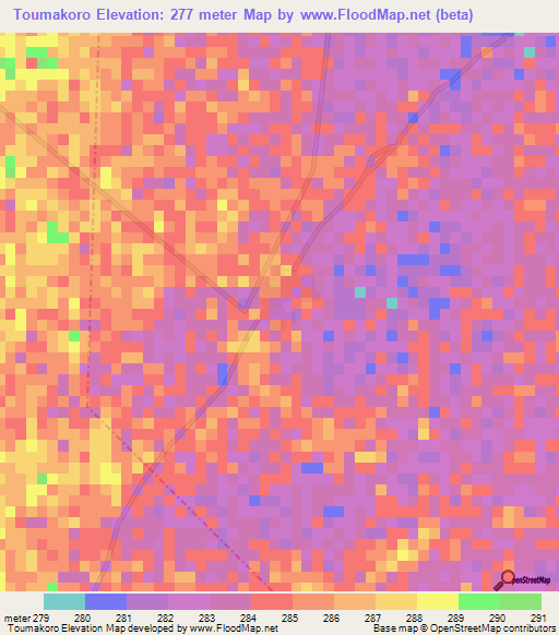 Toumakoro,Mali Elevation Map
