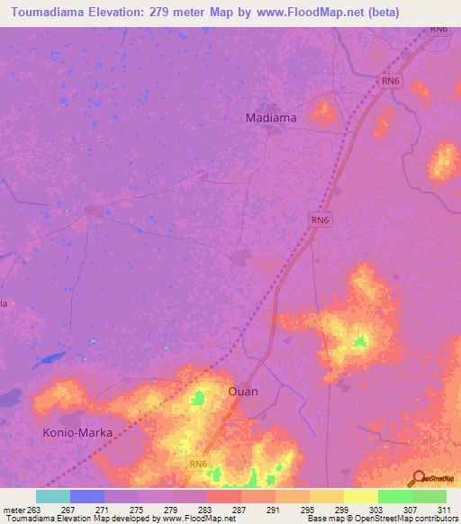 Toumadiama,Mali Elevation Map