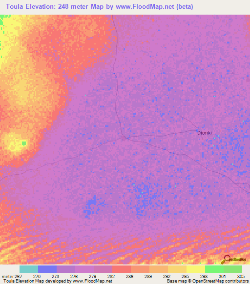 Toula,Mali Elevation Map