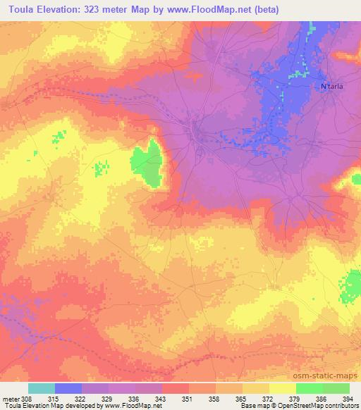 Toula,Mali Elevation Map