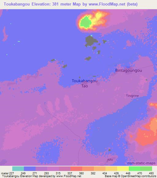 Toukabangou,Mali Elevation Map