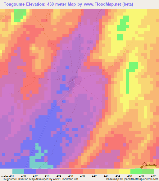 Tougoume,Mali Elevation Map