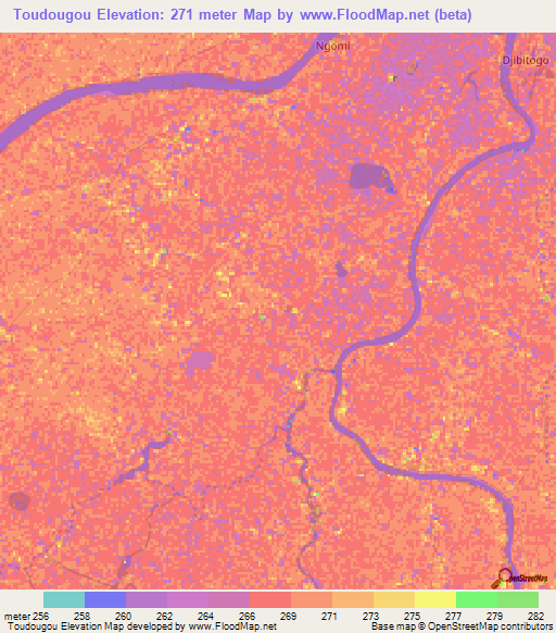 Toudougou,Mali Elevation Map