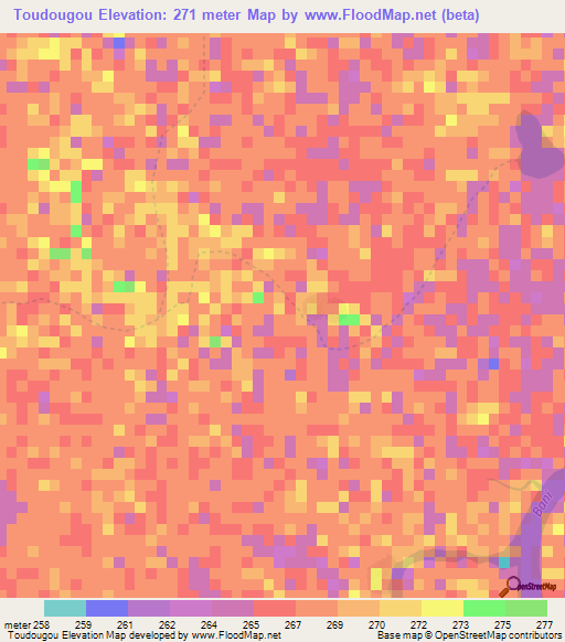 Toudougou,Mali Elevation Map