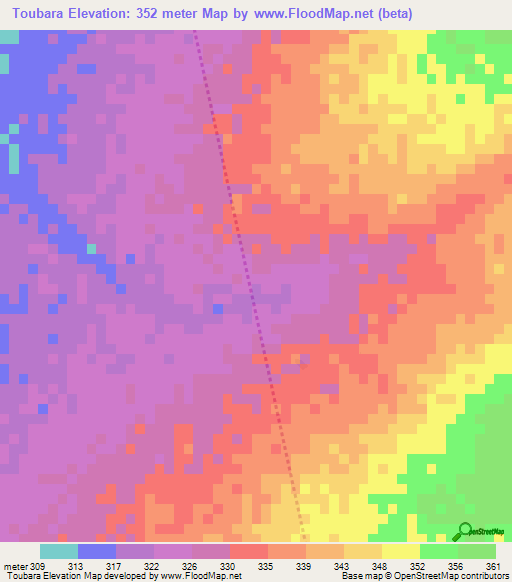Toubara,Mali Elevation Map