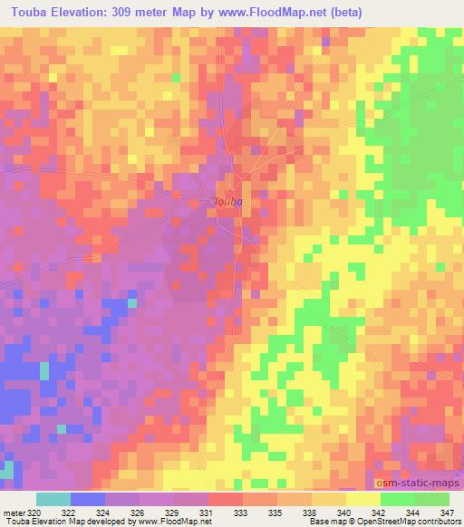Touba,Mali Elevation Map
