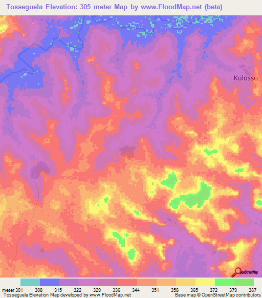 Tosseguela,Mali Elevation Map