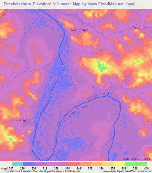 Tonokalakoura,Mali Elevation Map