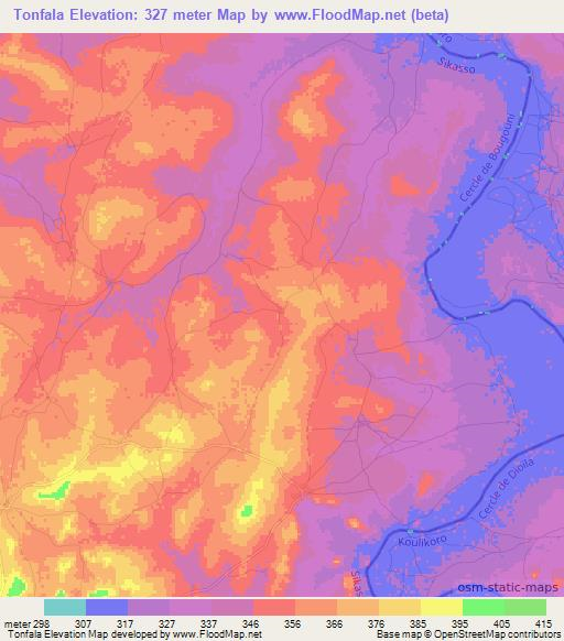Tonfala,Mali Elevation Map