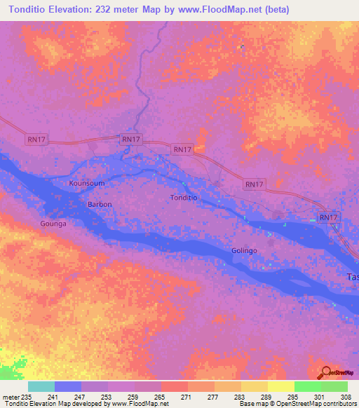 Tonditio,Mali Elevation Map