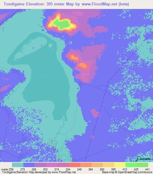 Tondigame,Mali Elevation Map
