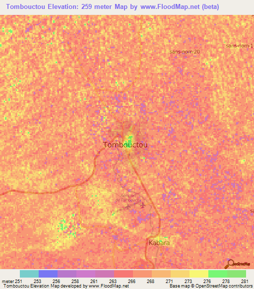 Tombouctou,Mali Elevation Map