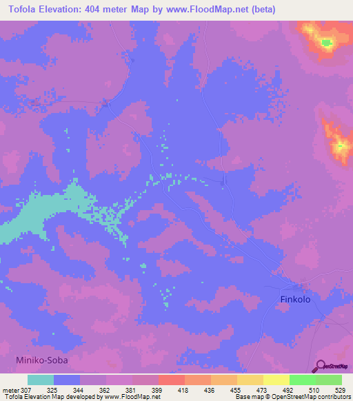 Tofola,Mali Elevation Map