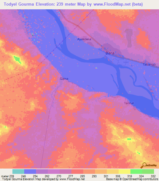Todyel Gourma,Mali Elevation Map