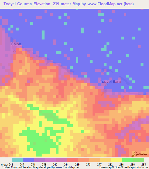 Todyel Gourma,Mali Elevation Map
