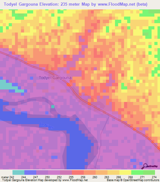 Todyel Gargouna,Mali Elevation Map