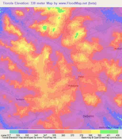 Tiorola,Mali Elevation Map