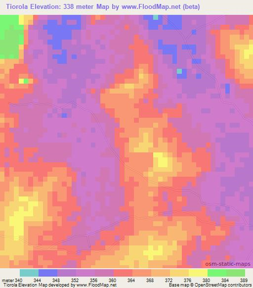 Tiorola,Mali Elevation Map