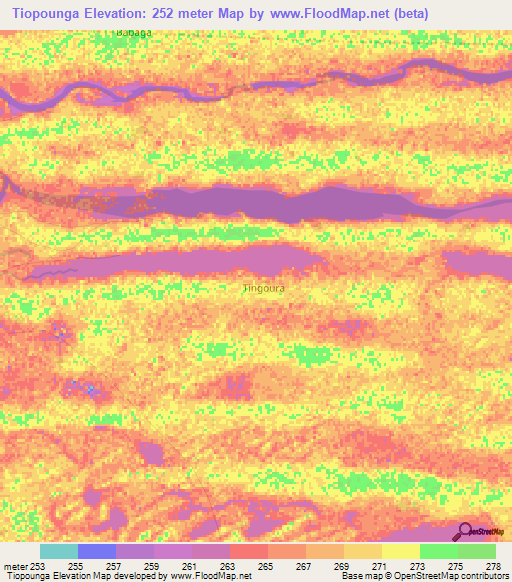 Tiopounga,Mali Elevation Map