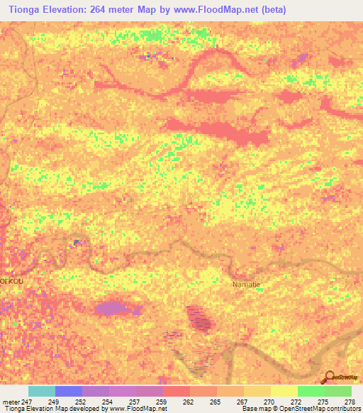 Tionga,Mali Elevation Map