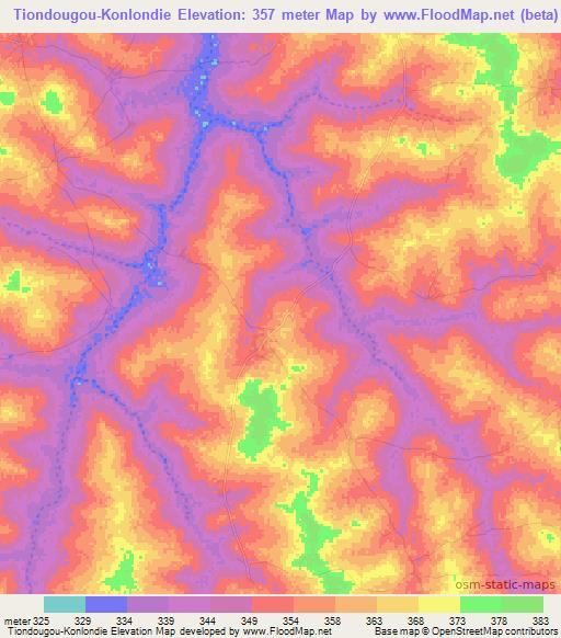 Tiondougou-Konlondie,Mali Elevation Map